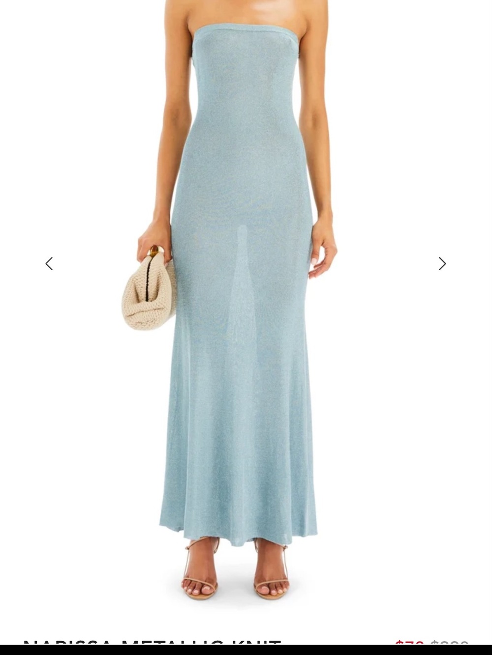 Strapless Metallic Knit Maxi Dress in Light Blue